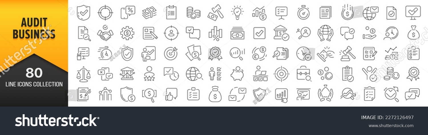 Audit and business line icons collection. Big UI icon set in a flat ...