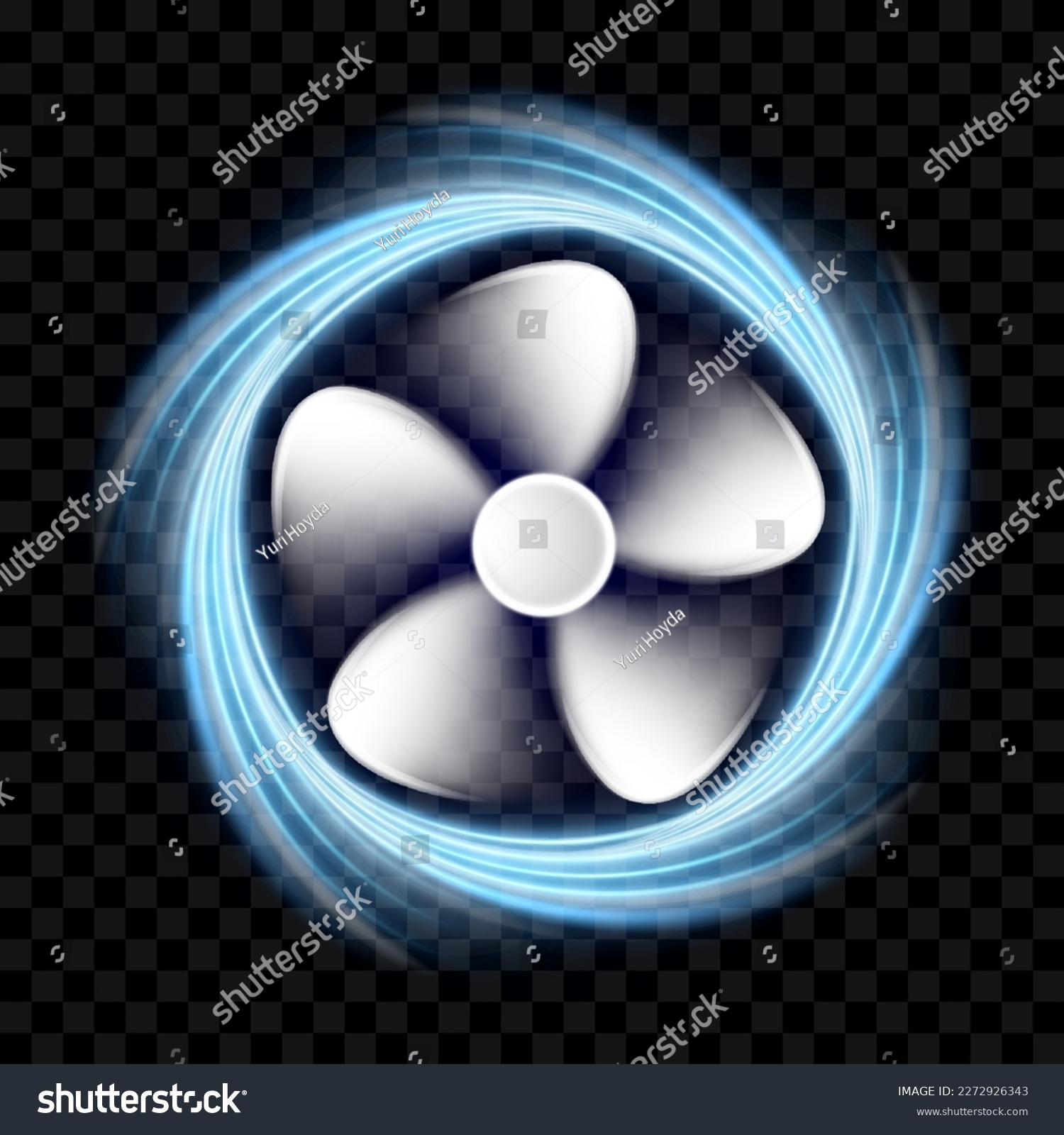 White cooler fan with blue air waves. Computer cooling fan. Air care