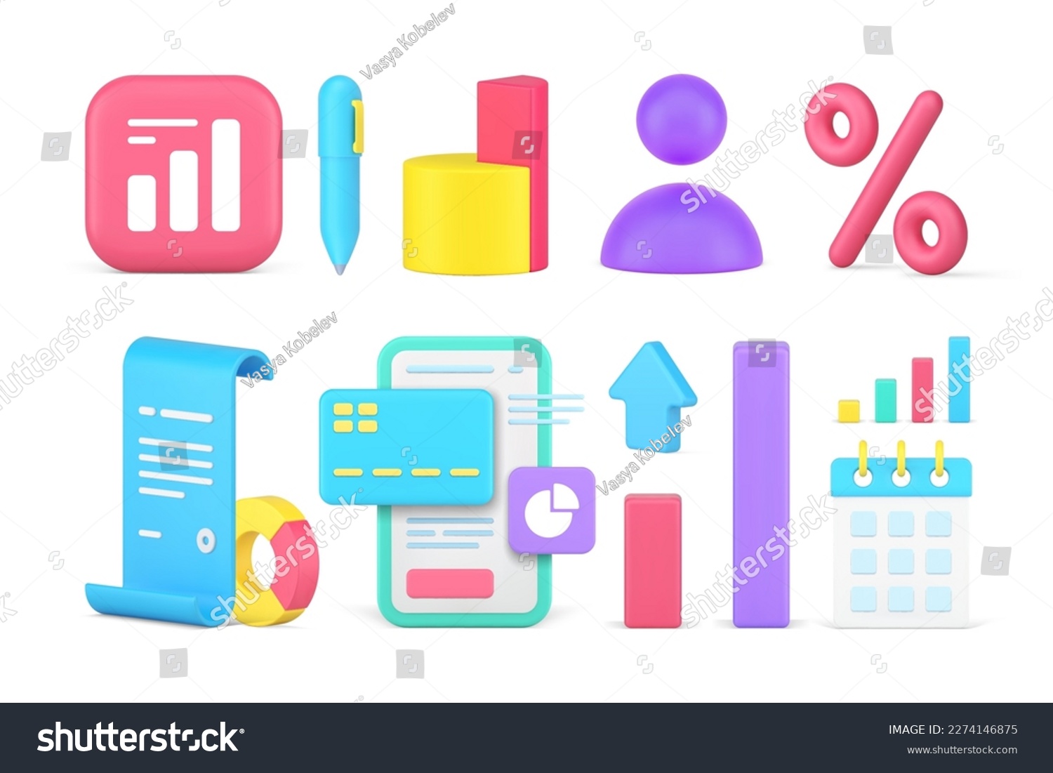 Business accounting statistic data analyzing financial report information set 3d icon realistic vector illustration. Finance corporate management analysis banking payment profit graph presentation