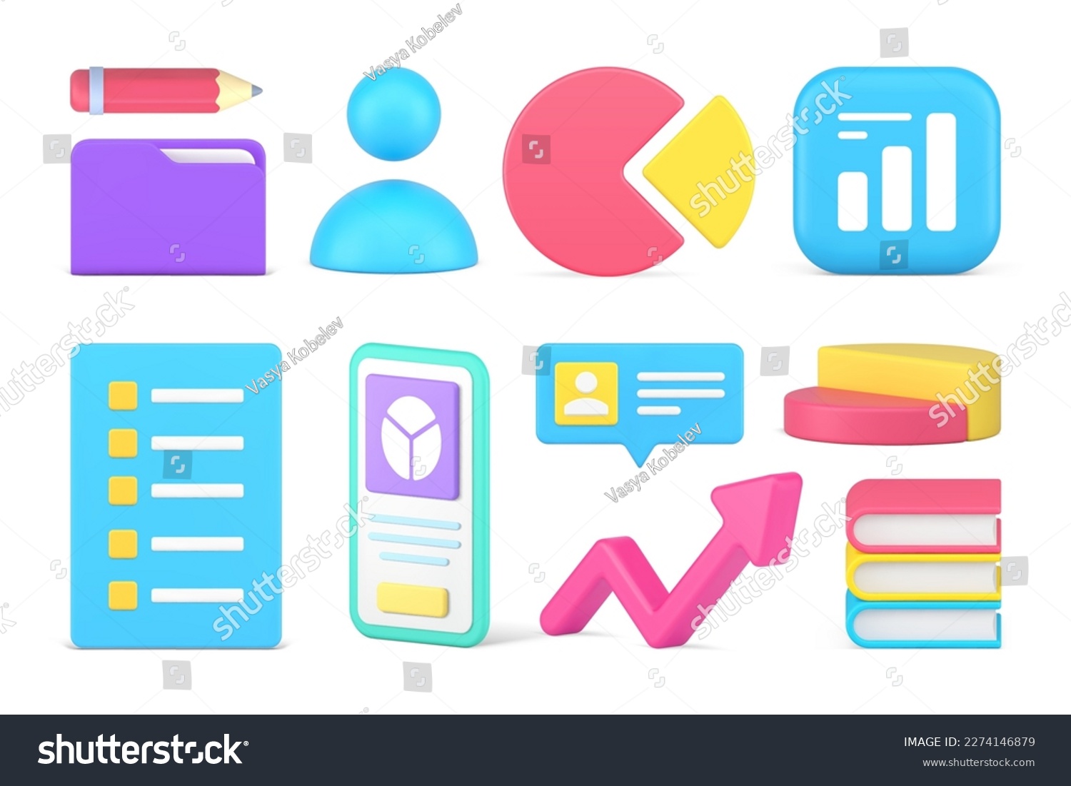 Business accounting statistic financial analyzing graph diagram management set 3d icon realistic vector illustration. Corporate chart analysis commercial learning document profit growth achievement