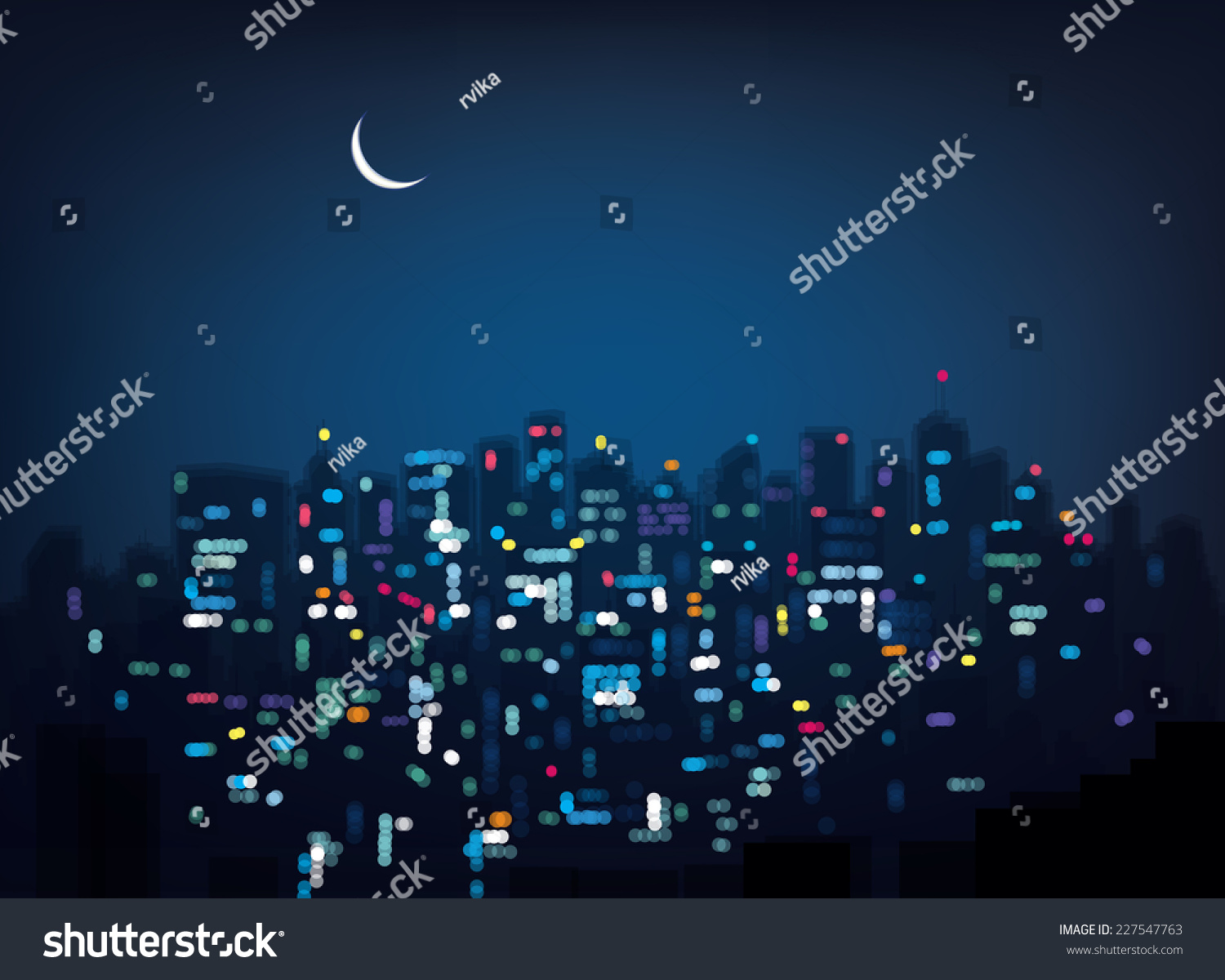 Vector bokeh night city background.