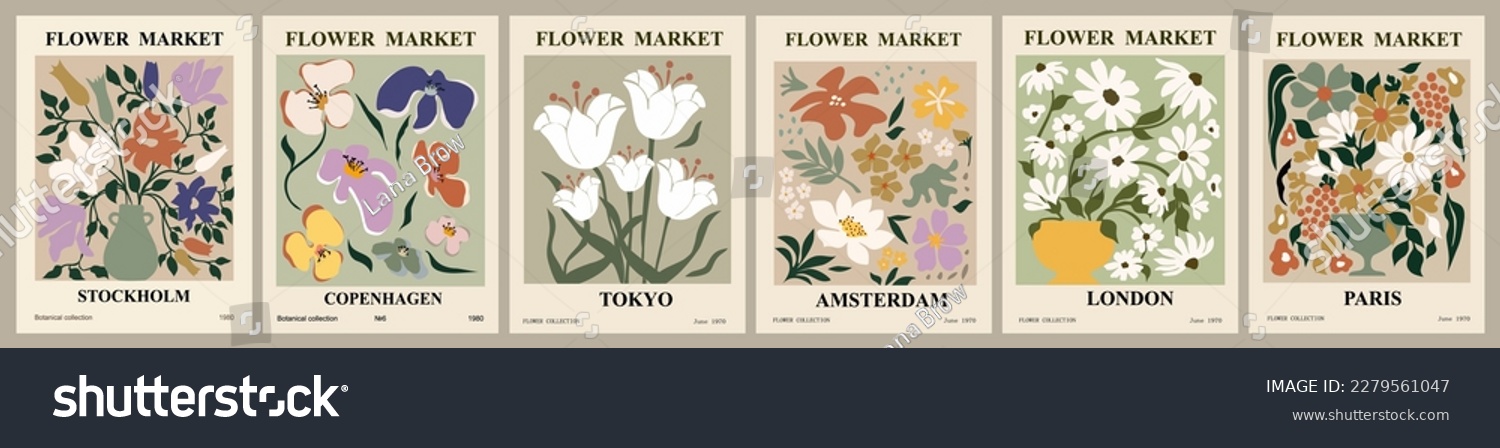 Set of abstract Flower Market posters vector art.
