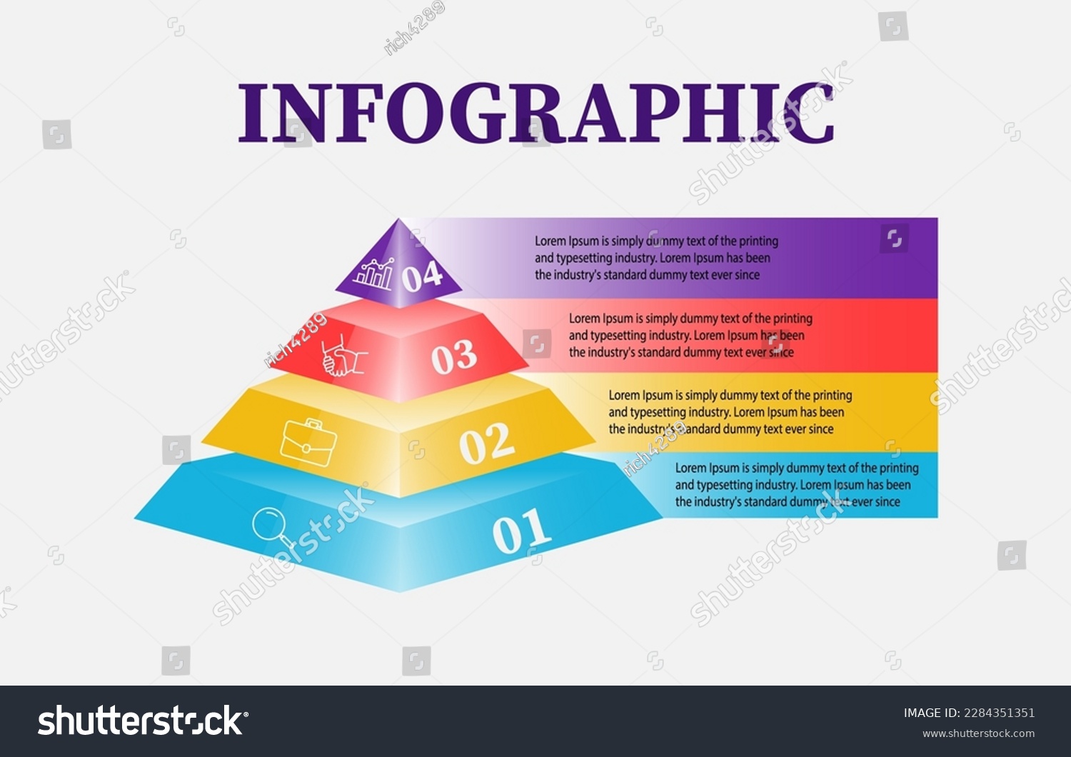 The 4-option 3D pyramid Infographic template that presents four options or steps through a 3D pyramid structure. A fully customizable template is perfect for any business presentation or educational.