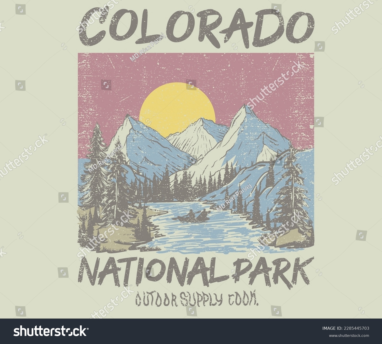 Colorado national park. Mounting adventure artwork for t shirt   sweatshirt  poster  sticker and others. Summer vibes art.