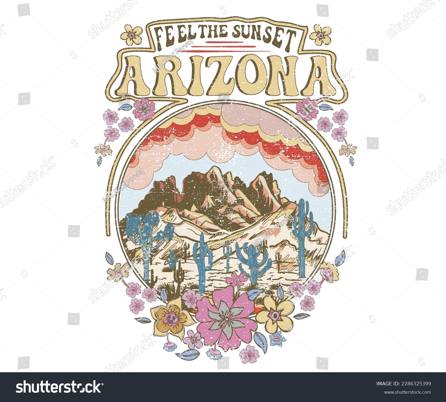 Desert Vibes  feel the sunset  Mountain graphic print. cactus tree. Desert dreaming. Desert flower graphic print artwork for apparel  t shirt  sticker  poster  wallpaper and others.