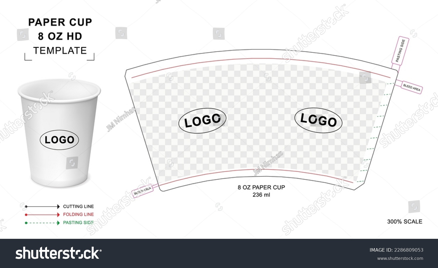 Paper Cup Die Cut Template For 8 Oz HD 