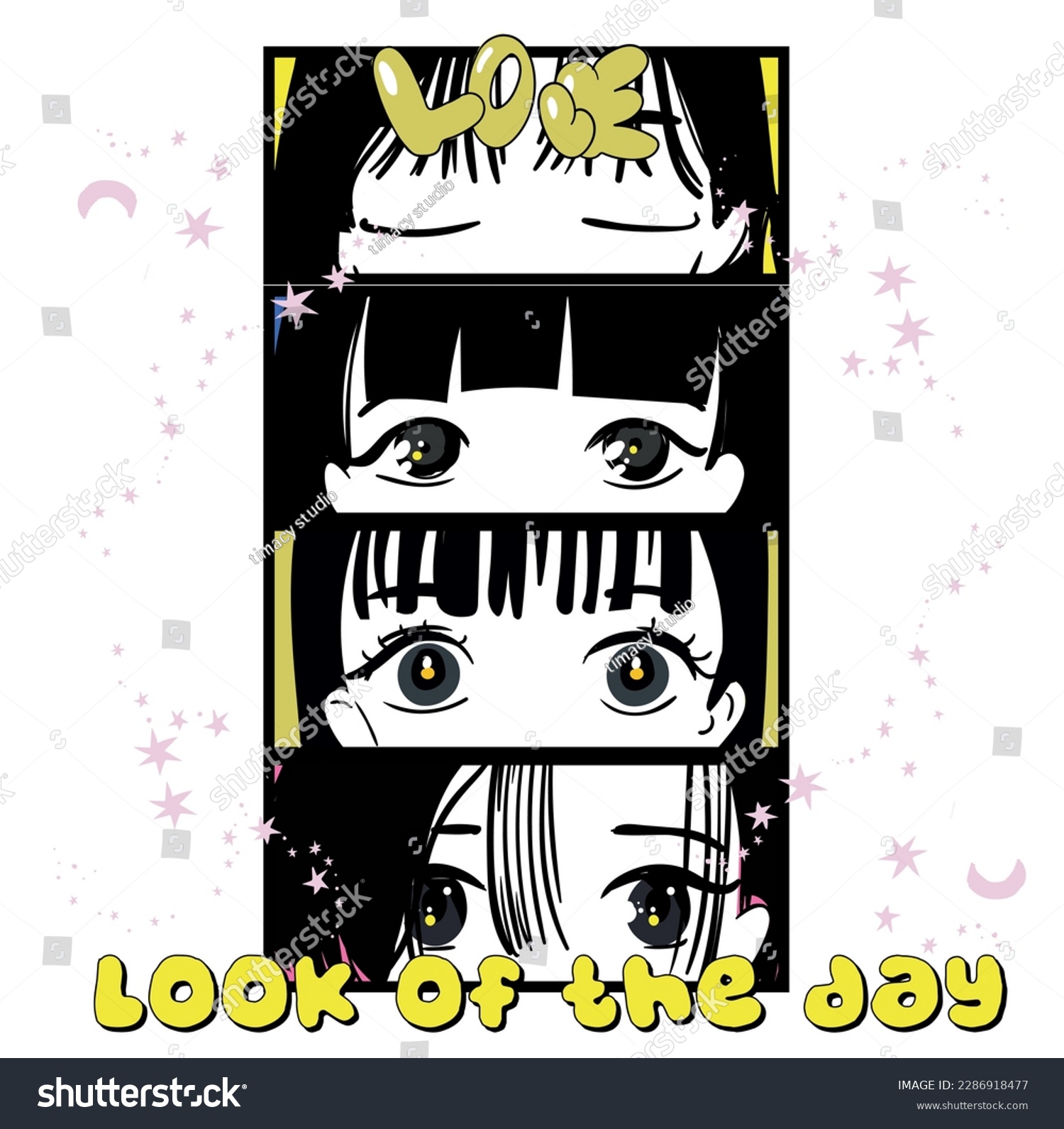 Anime Girl illustration with slogan. Vector graphic design for t-shirt. card with girls