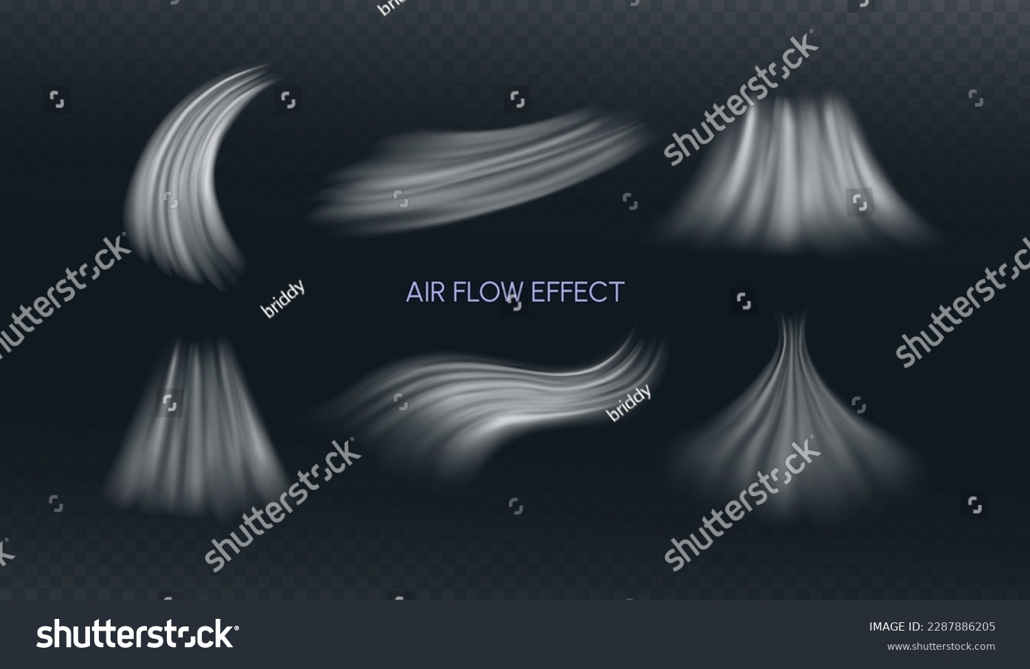 Air Flow Effect. White Wind Stream Waves Isolated on Dark Background. Fresh Breeze Waves From Conditioner Illustrations