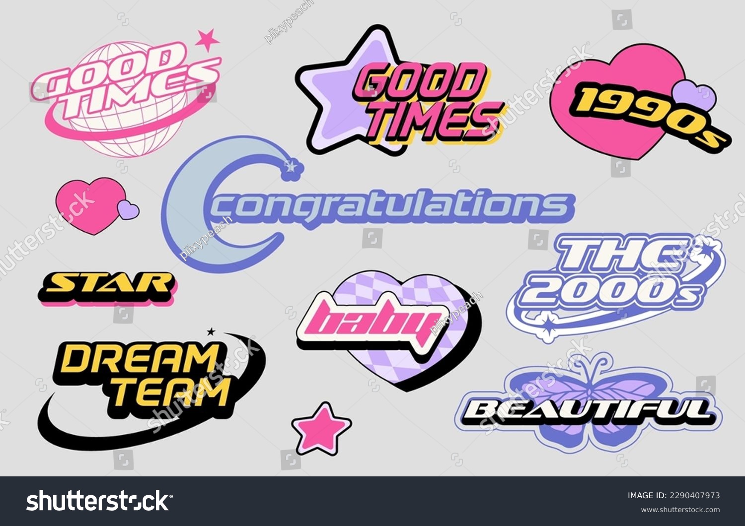 90s object design in pop and y2k style with emoji  star heart