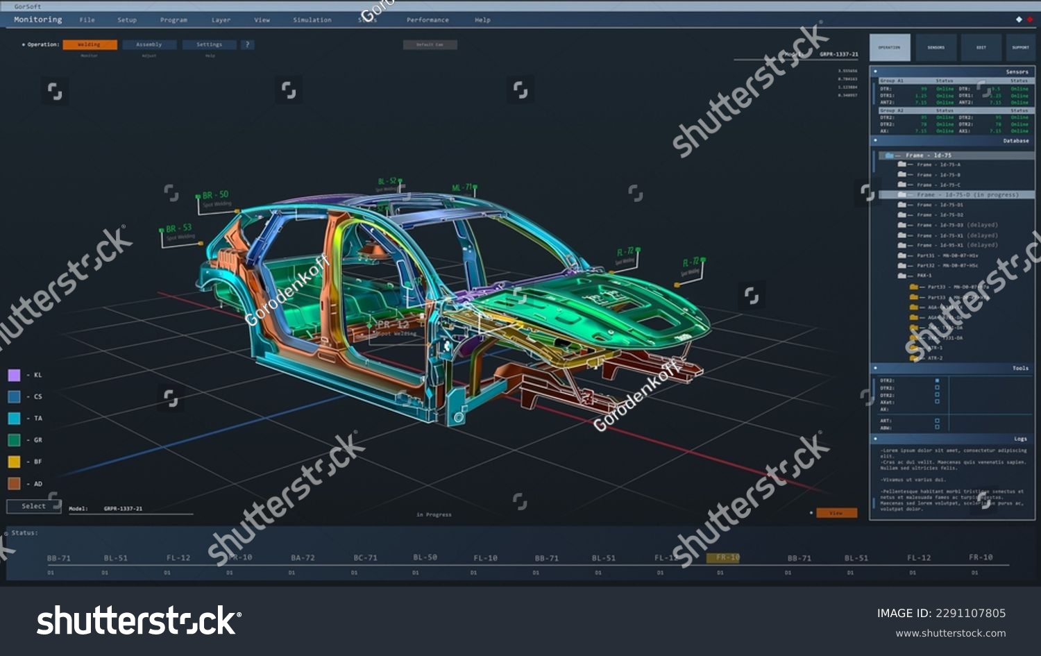 Graphics Visualization with Electric Car Prototype Being Developed in CAD Software. 3D Illustration of Development of Futuristic Concept Vehicle. Mock-up VFX Template for Computer Displays.