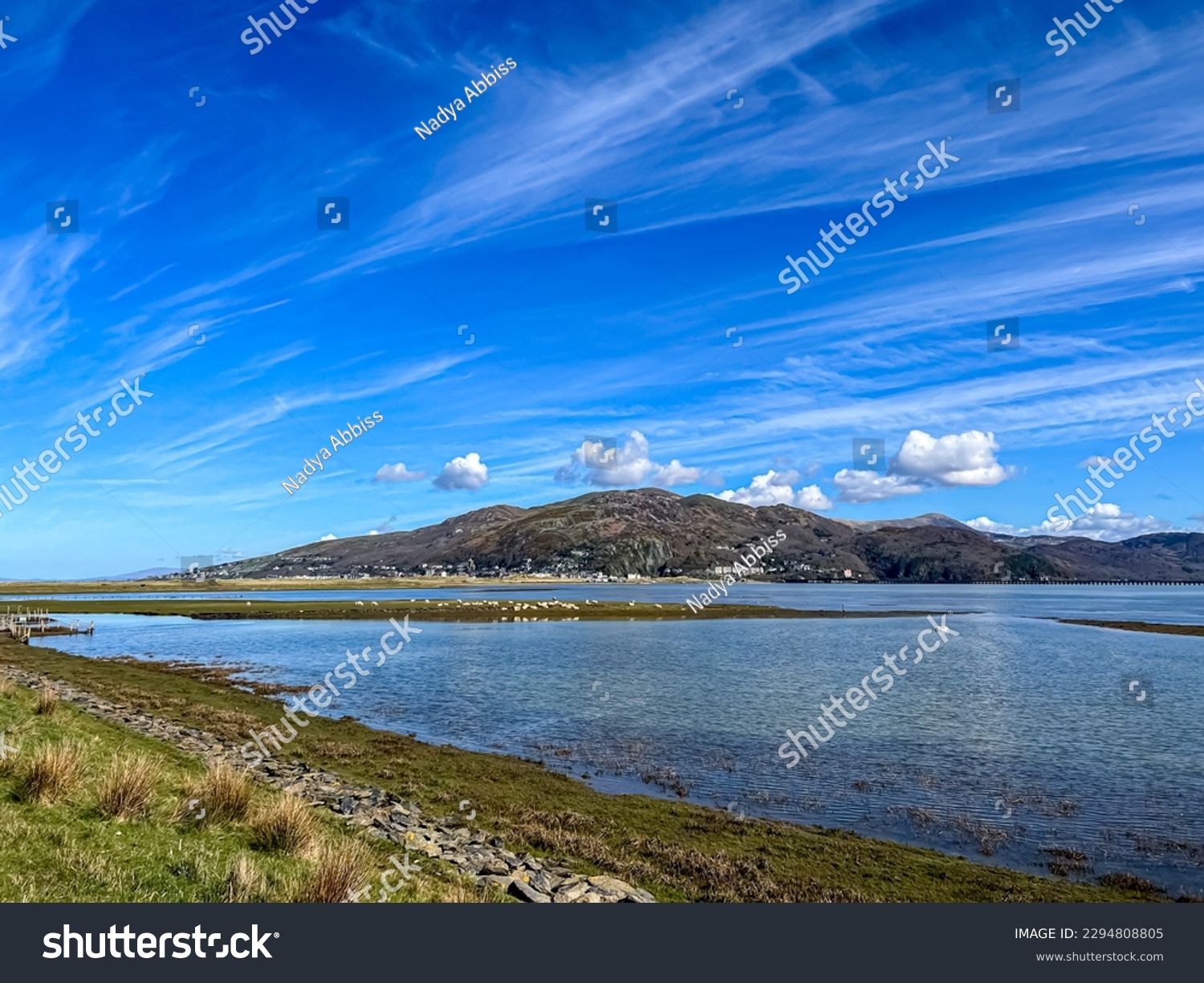 view of the barmouth estuary during high tide. selective focus