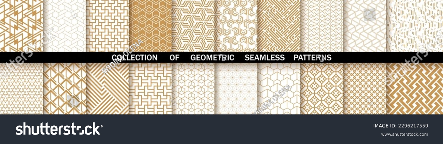 Geometric set of seamless gold and white patterns. Simpless vector ...