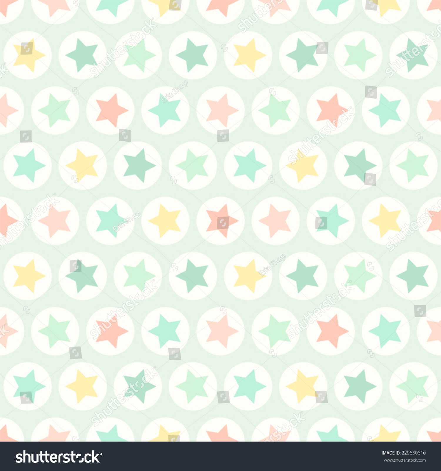 Primitive retro seamless pattern with stars and circles in pastel colors ideal for baby shower