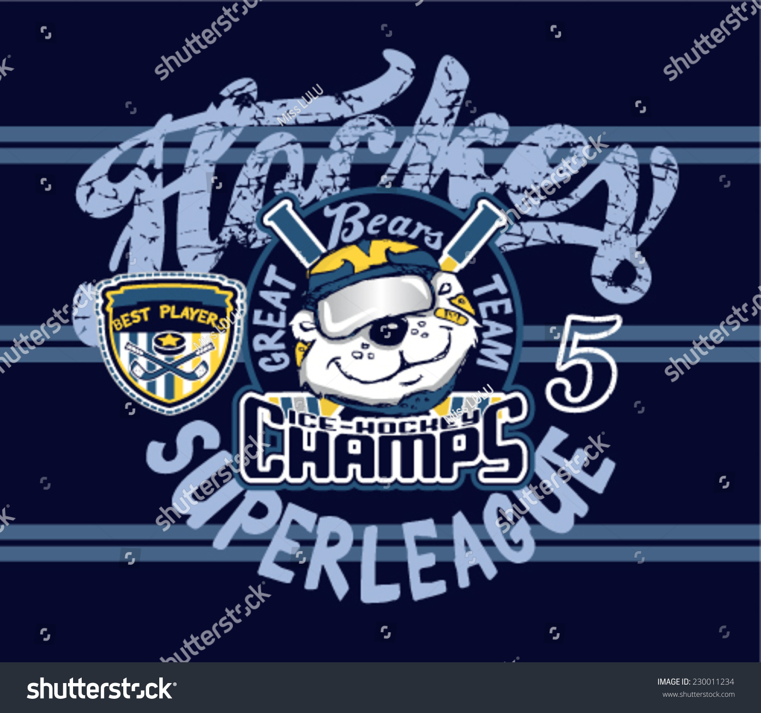 hockey bear player mascot.Screen print for Children T-shirt