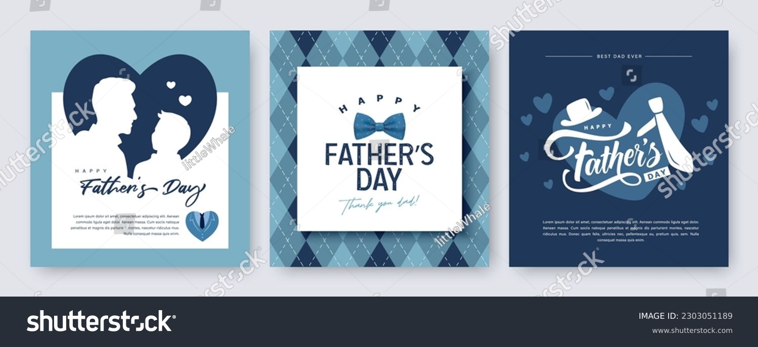 Set of 3 Father's day vector illustration  design element for greeting card  poster  banner and flyer.