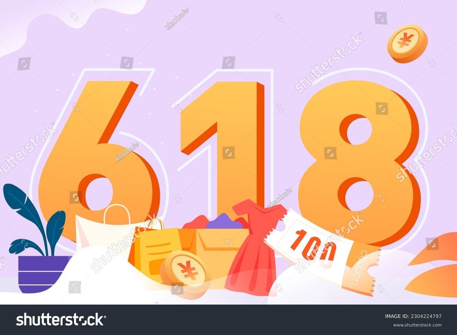 Shopping festival  girls are shopping for goods  background with malls and goods  vector illustration