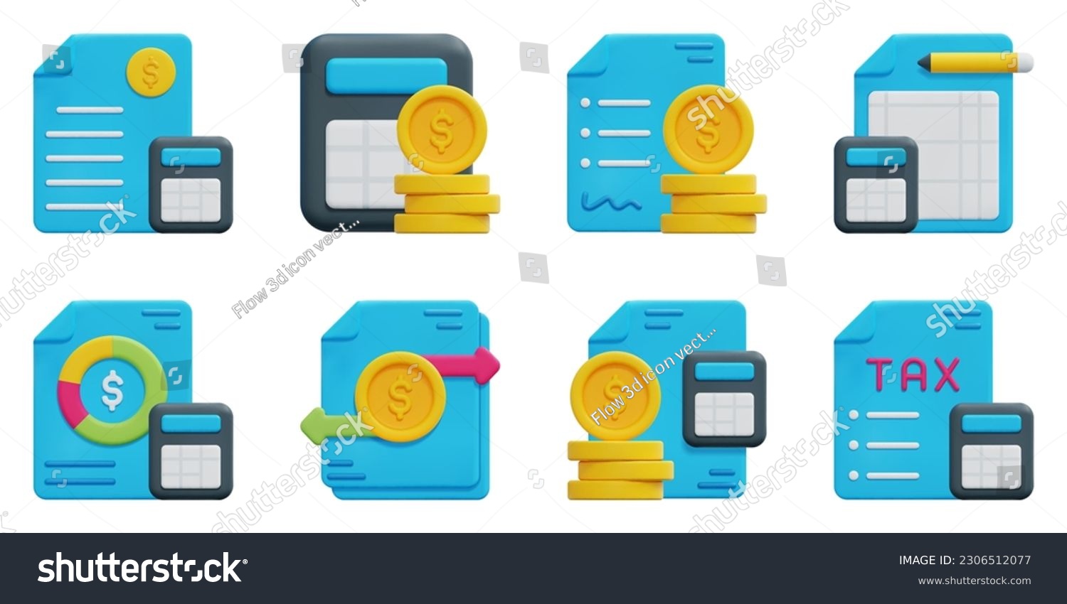 Accounting 3d vector icon set. Accounting  accounts  asset  bookkeeping  budget  finance  taxes  transaction. Isolated on white background. 3d icon vector render illustration.