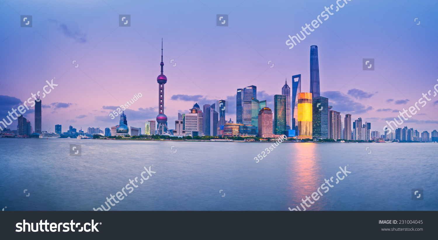 China Shanghai Pudong district Skyline during sunset