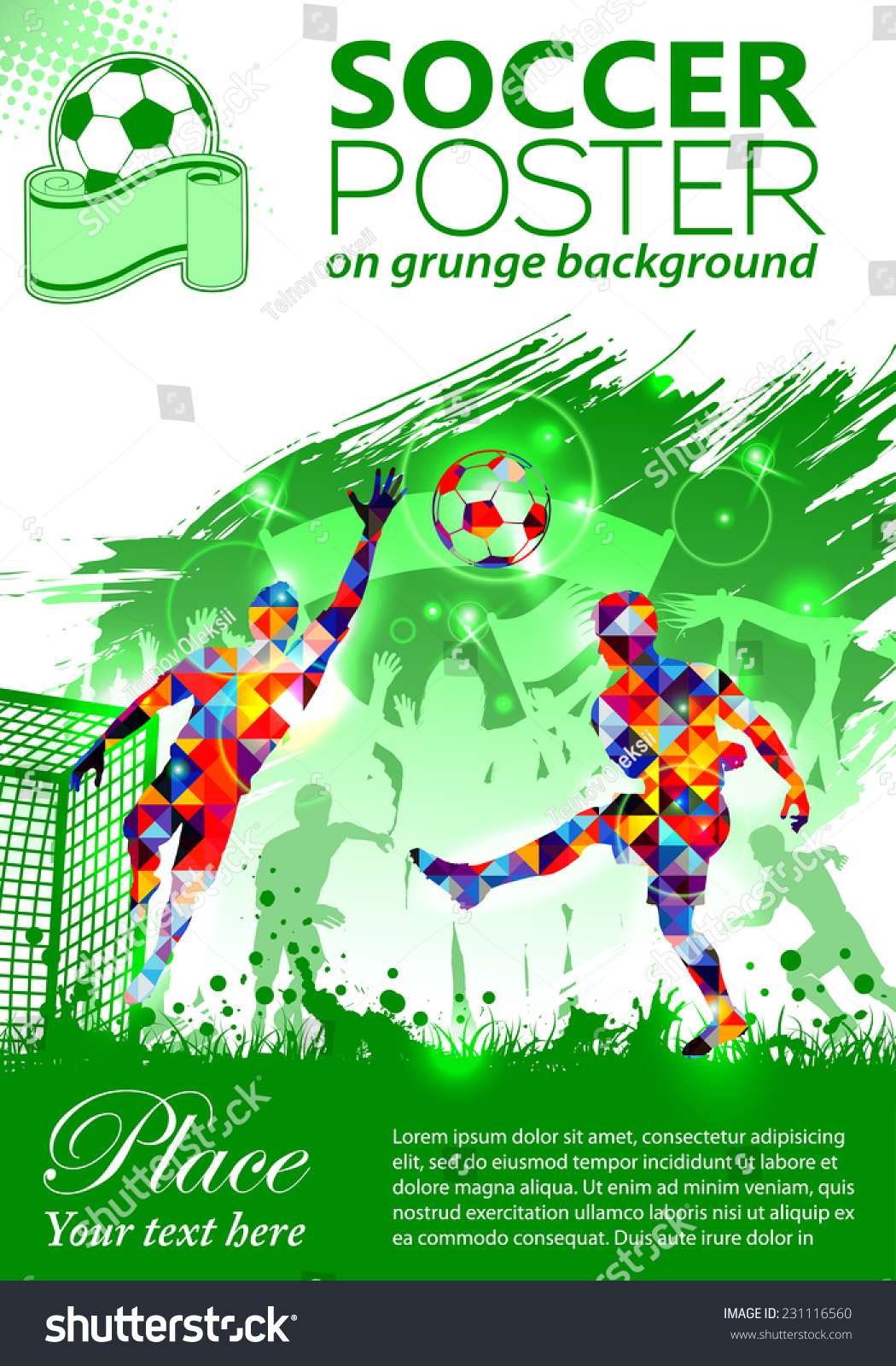 Soccer Poster with Players and Fans on grunge background  vector illustration