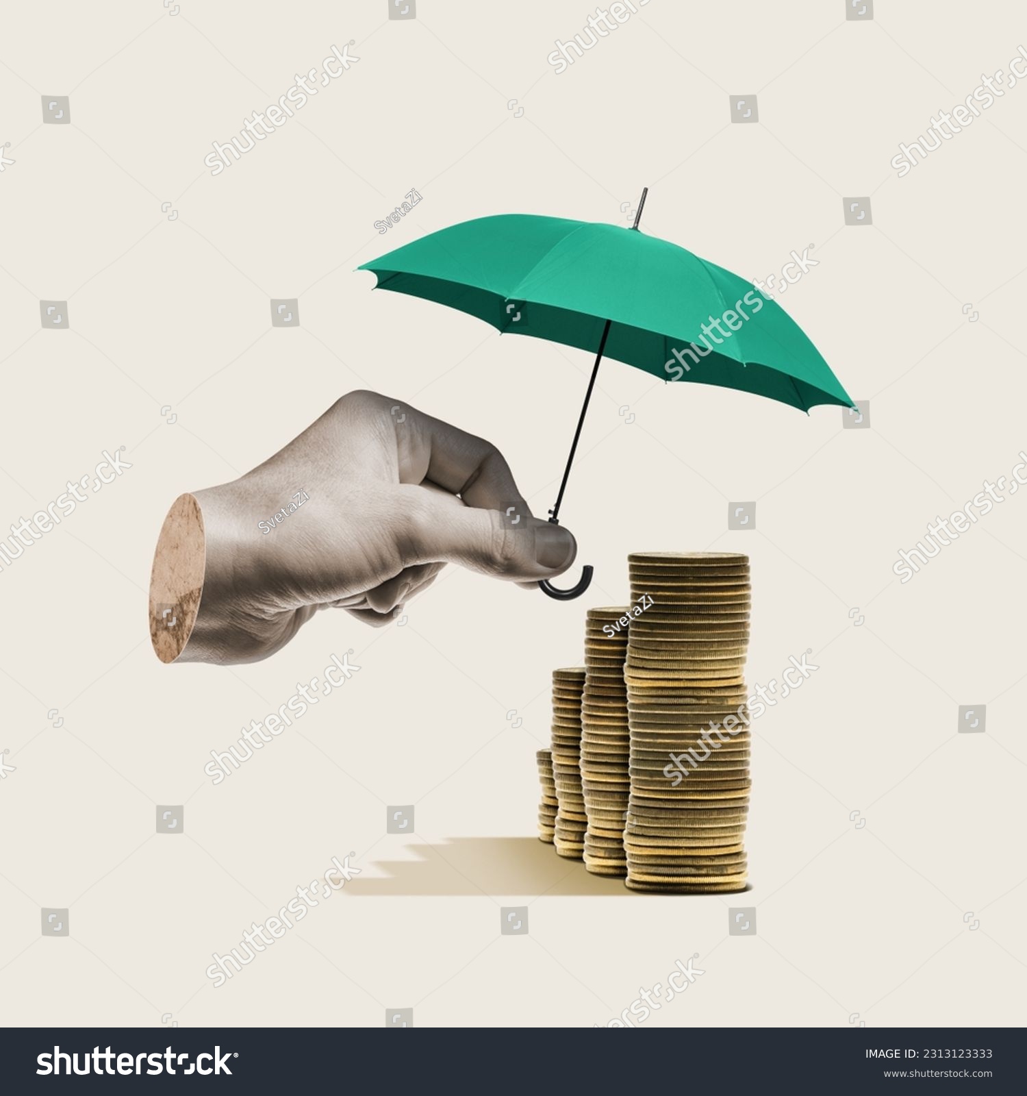 Risk insurance in financial activities. Art collage.