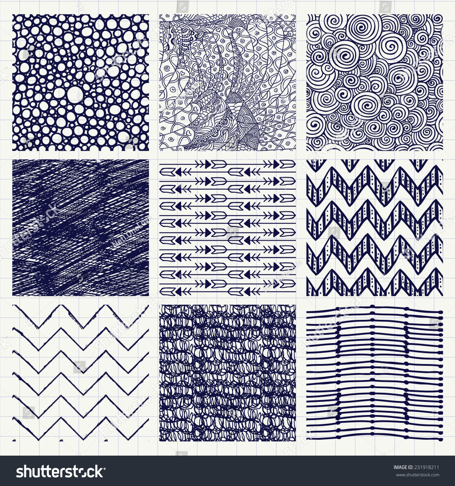 Random Texture Pen Set of Nine Abstract Pen Drawing Seamless Background Textures with ...