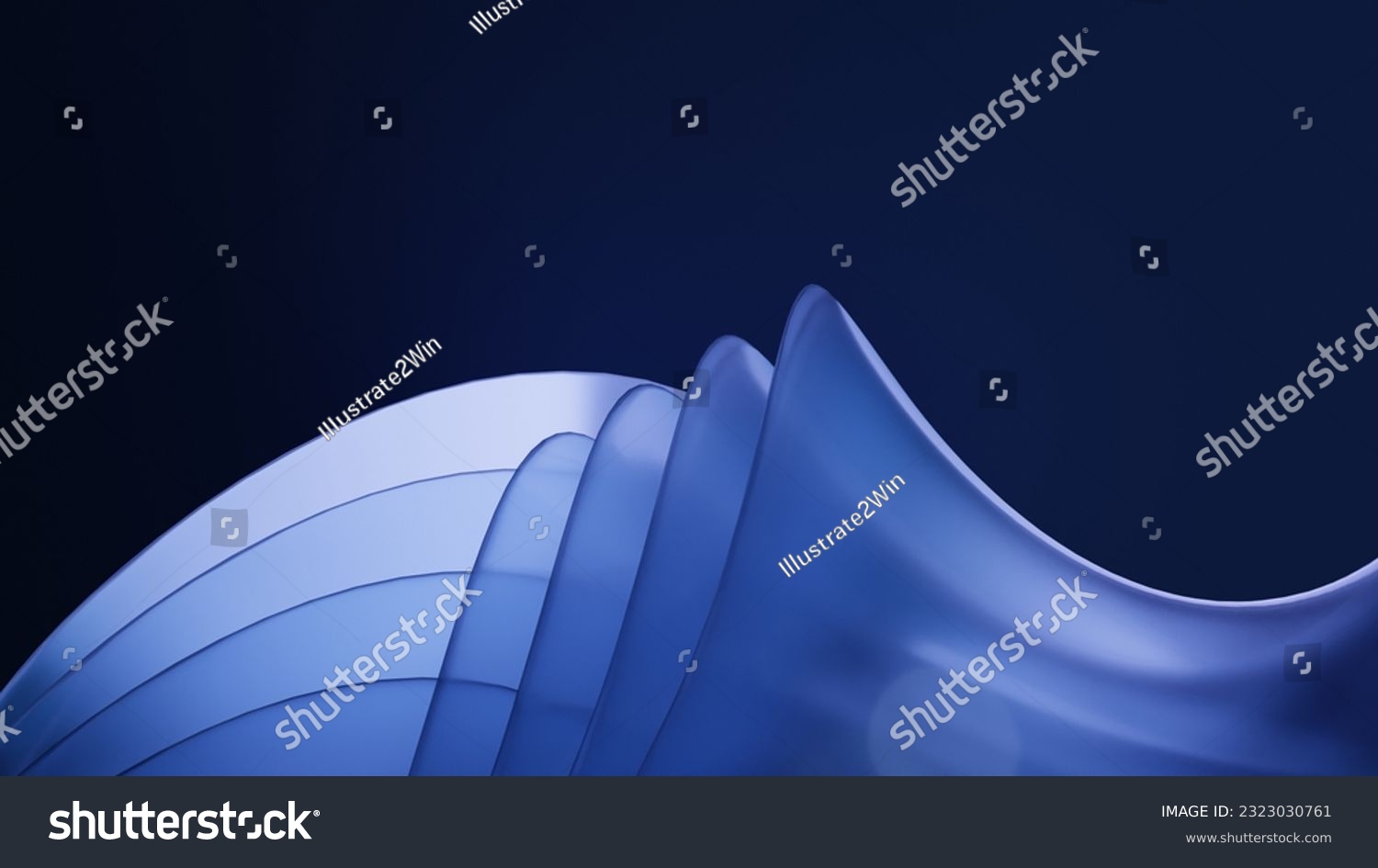 Abstract 3d rendering of dark blue wave frosted glass. Design element for website banner  header  cover