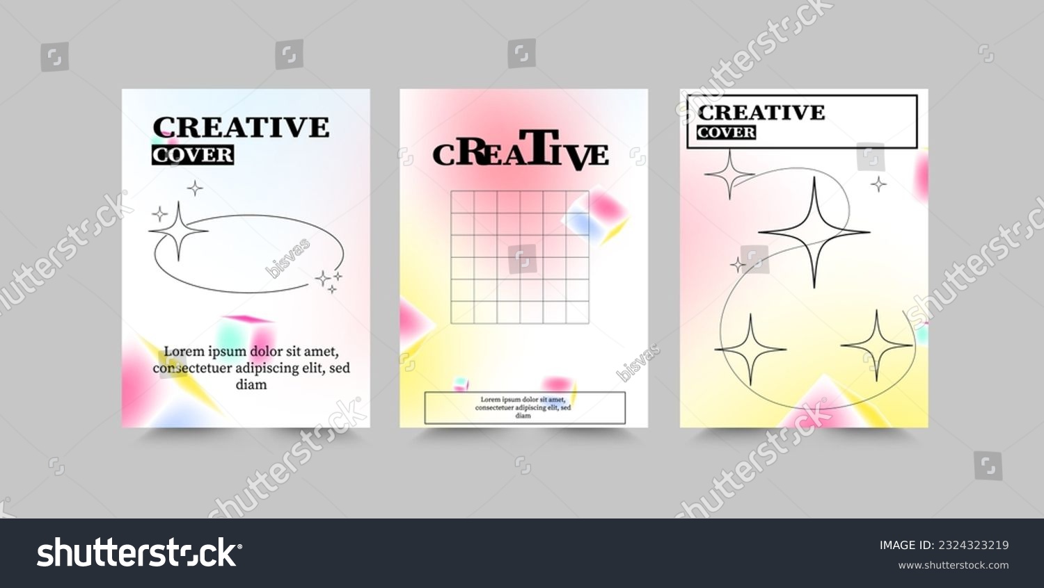 Trendy brutalism style cover template with geometric shapes Modern minimalist monochrome y2k  90s background