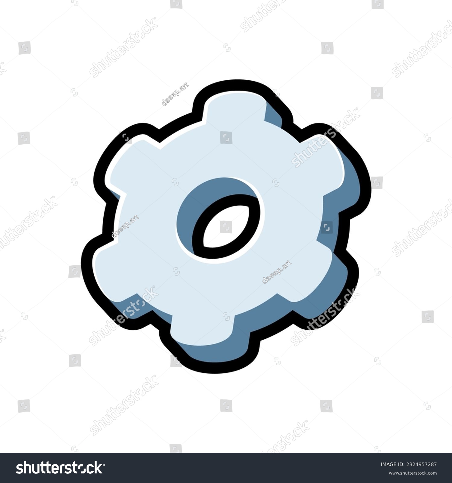 Isolated flat 3d cog icon for game  interface  sticker  app. The sign in a cartoon style for match 3 or hyper casual. The sprite can be used like a craft element in hyper casual mobile game