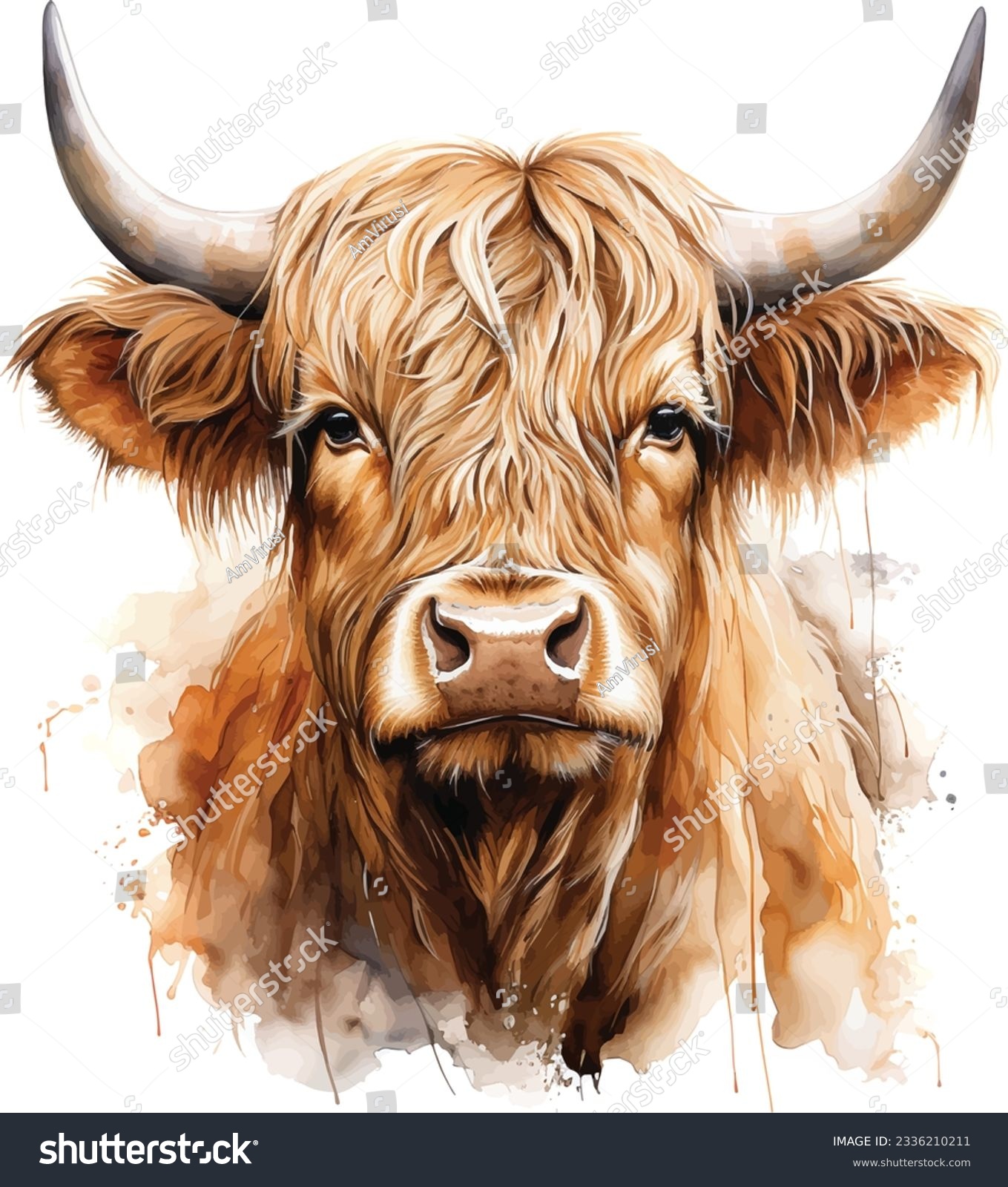 Watercolour Painting Of A Cute Highland Cow Head Vector watercolour-painting-of-a-cute-highland-cow-head-vector