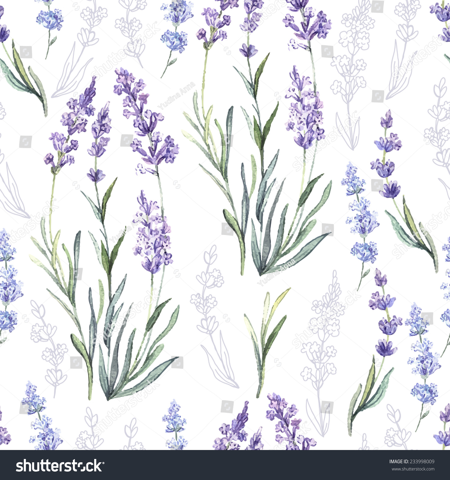 Watercolor vector pattern with Lavender. Hand painting. Watercolor. Seamless pattern for fabric  paper and other printing and web projects.