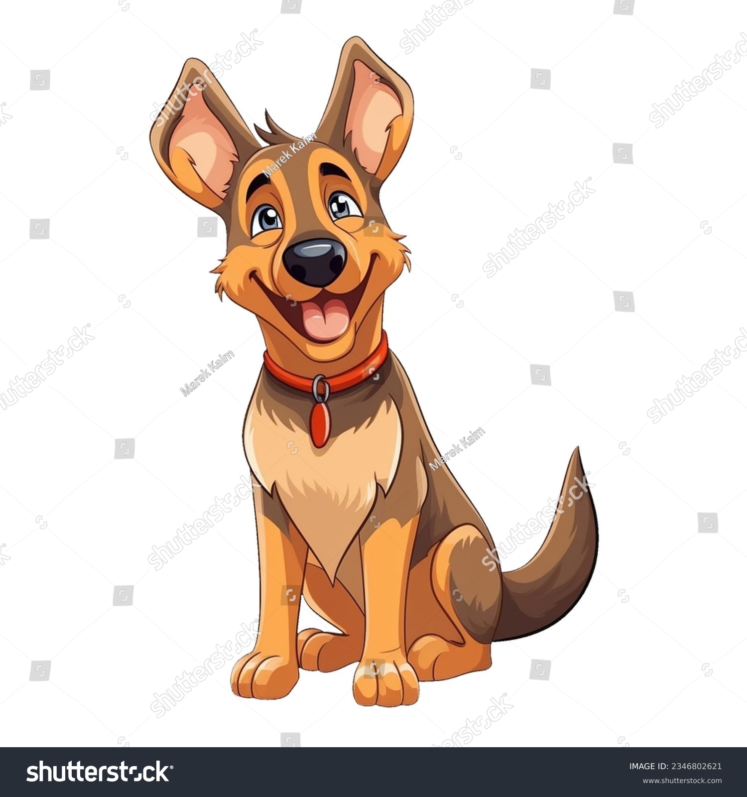 cute cartoon german shepherd dog with ears up and goofy smile