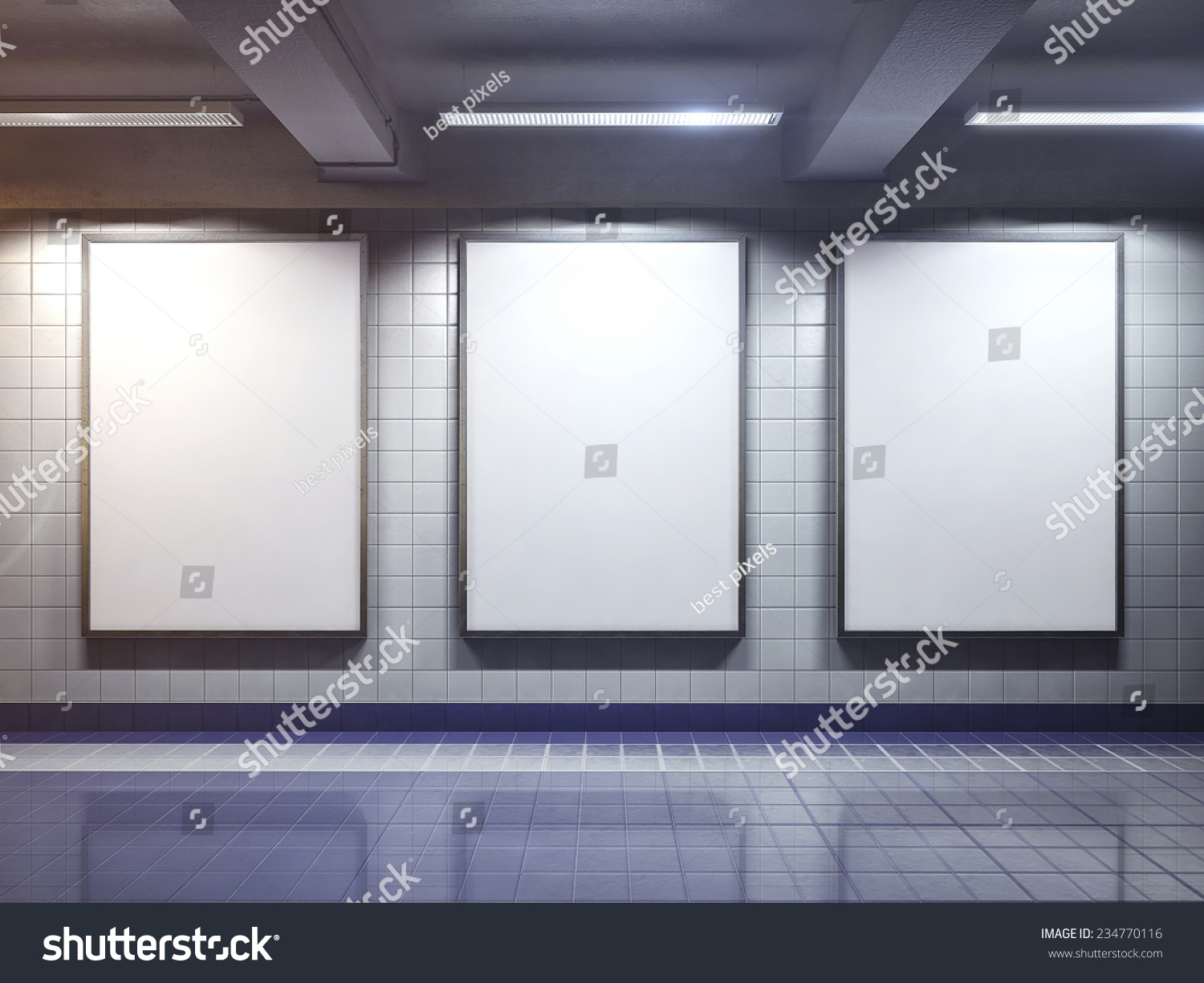 three big vertical poster on metro station