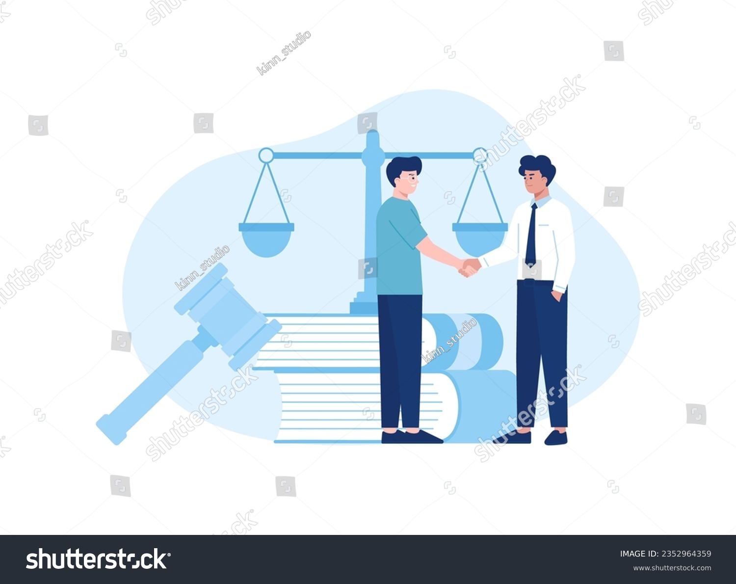 Lawyer contract handshake with client trending concept flat illustration