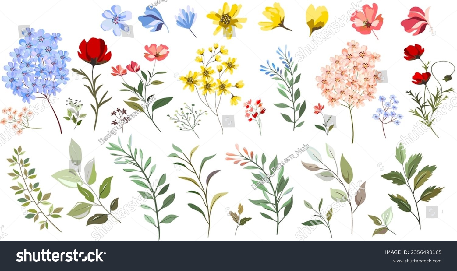 Floral seamless pattern plants  and daisy flower collection. All over print for design.