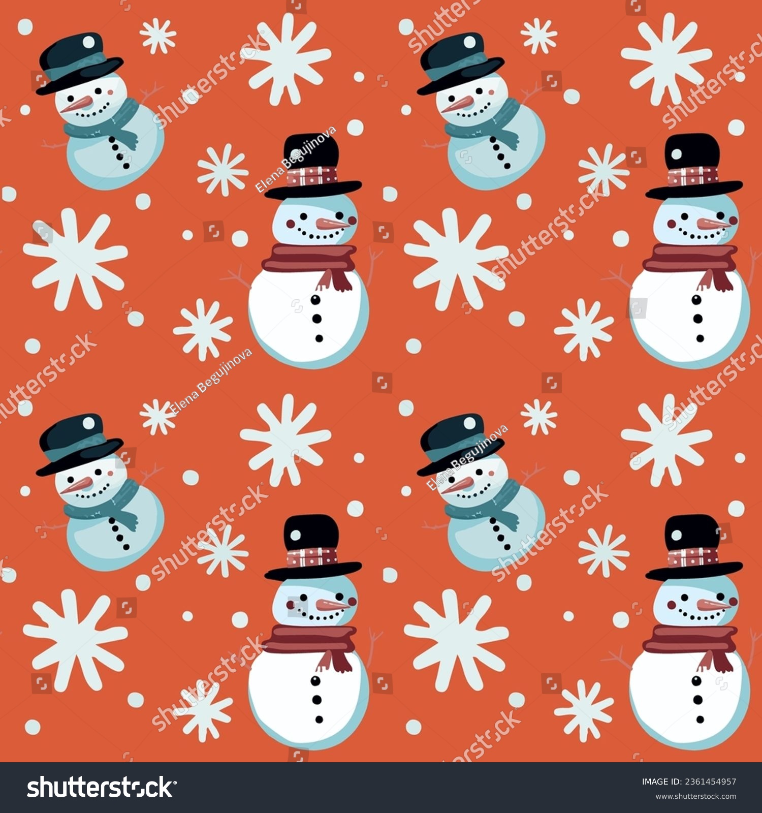 Seamless vector pattern New Year and Christmas holiday. 
Repeating pattern of Christmas snowman and snowflakes. Design for printing on walls 
 wallpaper  paper.