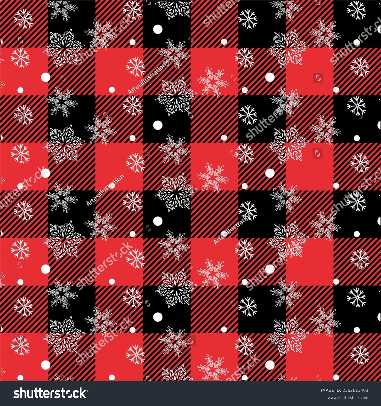Christmas check seamless pattern with snowflakes Red Christmas pattern Checkered Christmas plaid