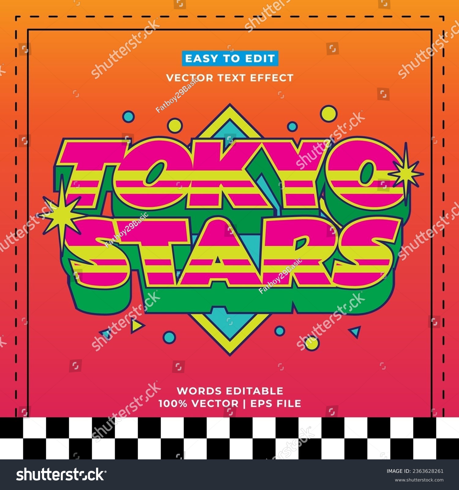 Tokyo japan y2k streetwear colorful slogan typography editable text effect 3d cartoon template style premium vector