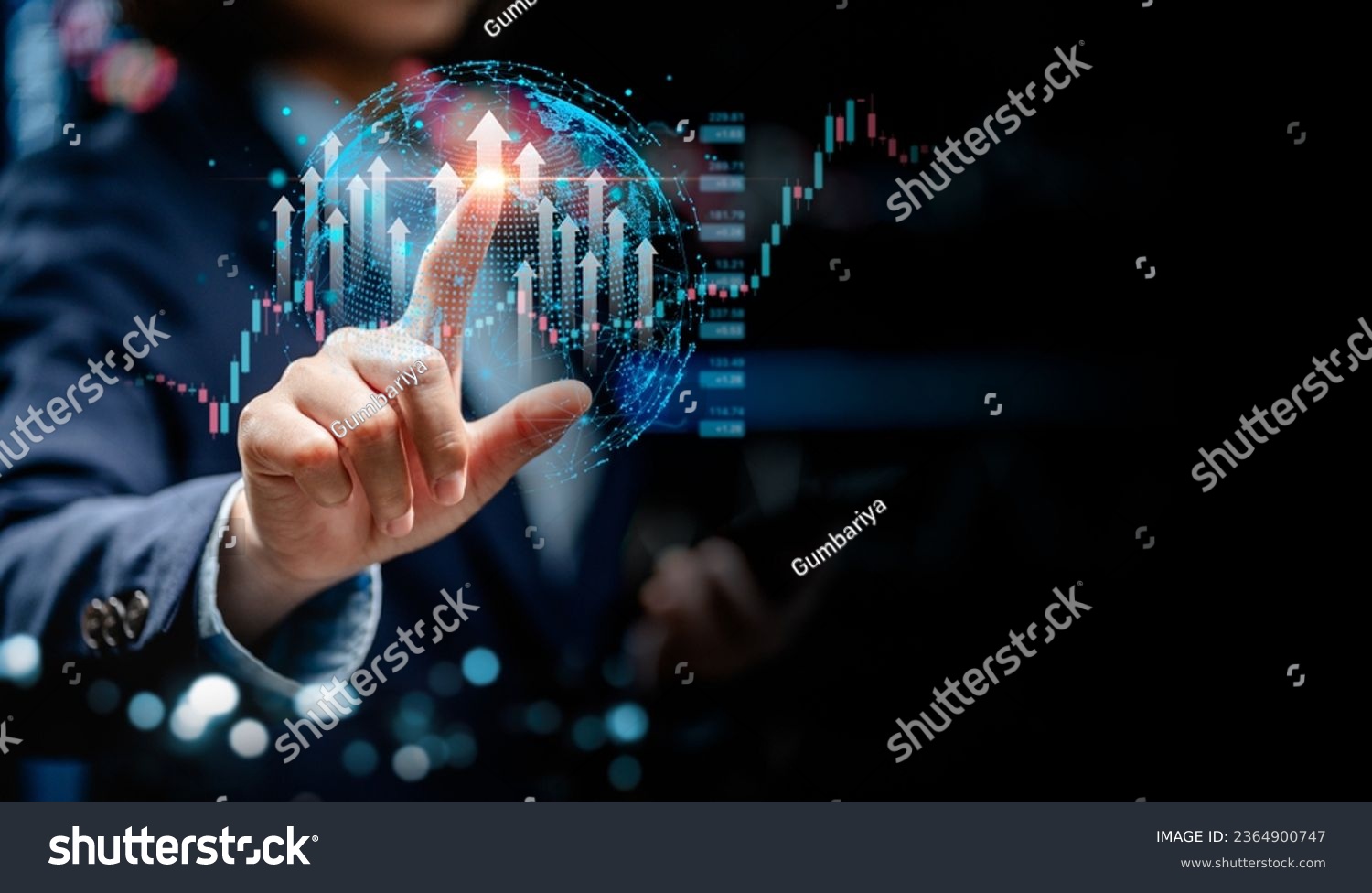 Businesswomen point to virtual screens of graph stock market changes in the global interface uptrends growth economic business strategy development and find opportunities for investment.