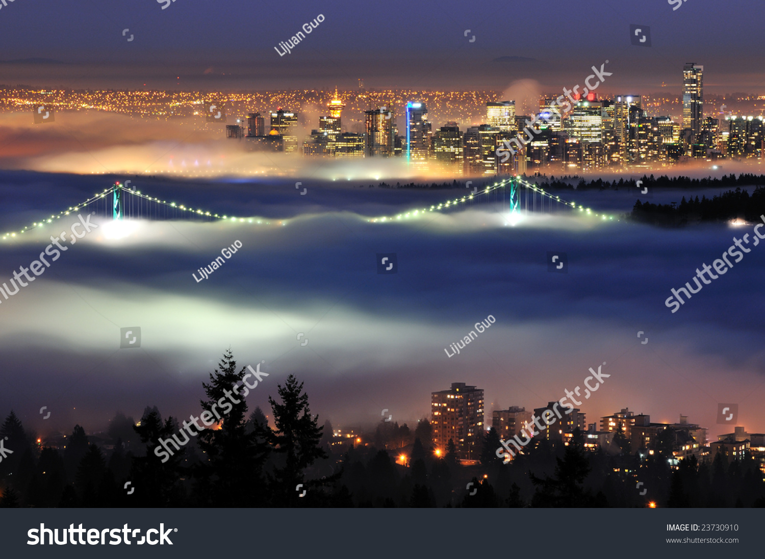 Downtown Vancouver with evening fog viewed from cypress mountain