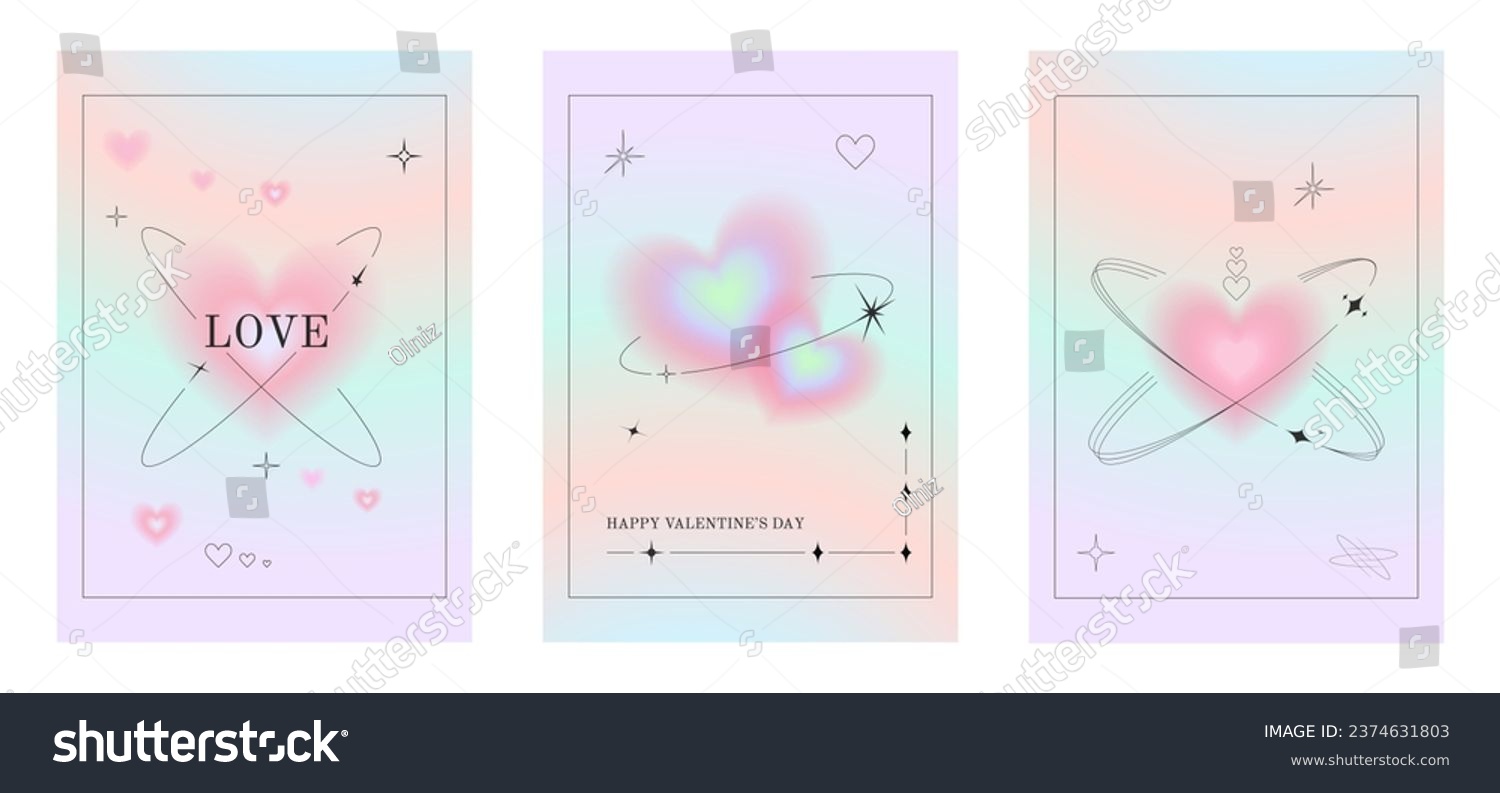 Greeting cards for Valentine's Day. Trendy minimalist aesthetic style with gradients and typography  y2k. Social media story templates for digital marketing and sales promotion. Fashion advertising. 