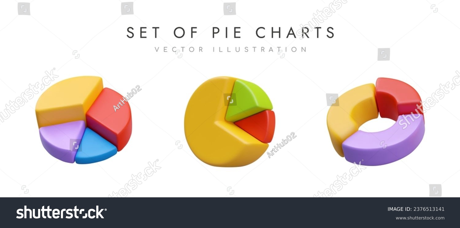Set of different pie charts. Poster with collection of round diagrams for business management and finance. Vector illustration in yellow  red and purple colors
