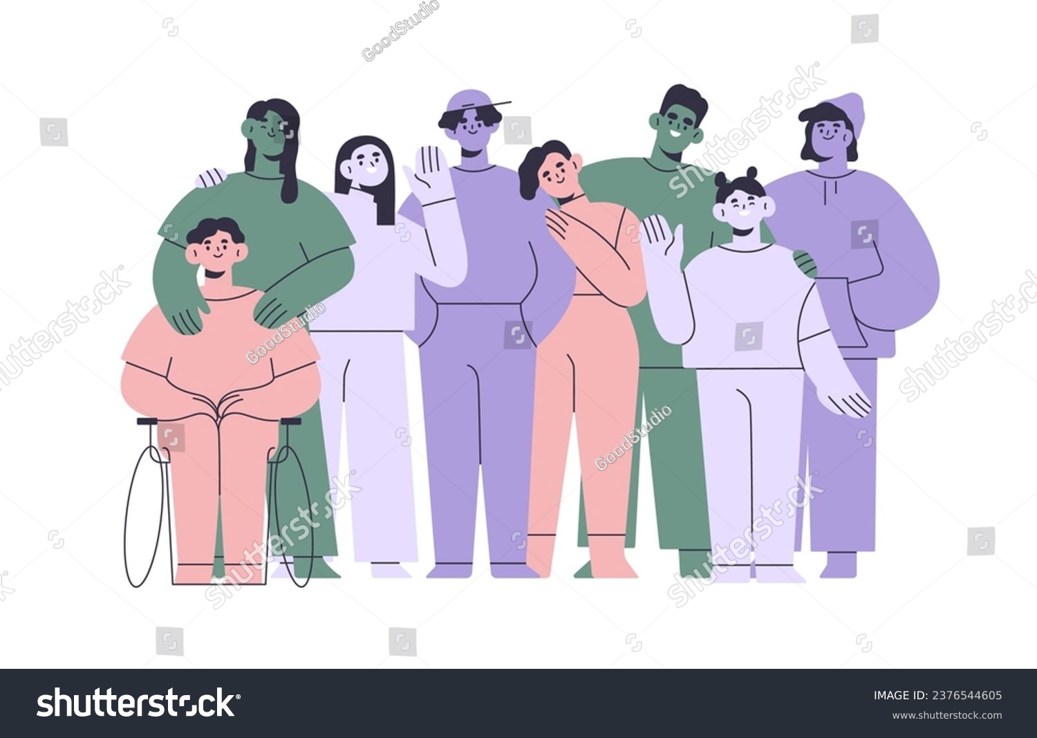 Diverse people group portrait. Happy abstract characters. Inclusive society  social community  diversity concept. Men  women standing together. Flat vector illustration isolated on white background