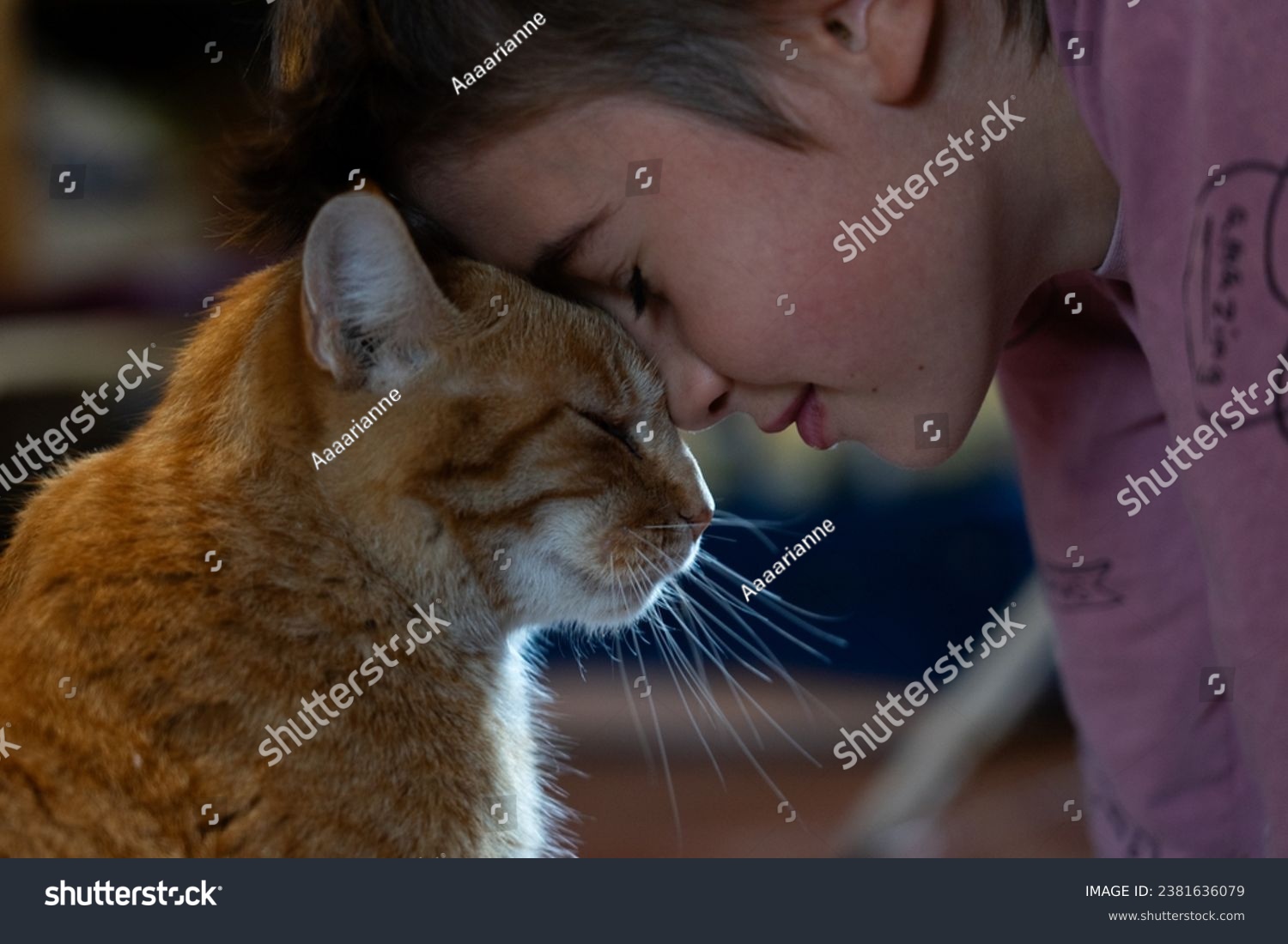 Boy hugging his sleeping cat