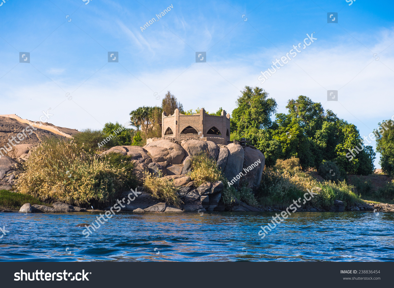 Coastline of the Nile river part called First Cataract  Aswan  Egypt