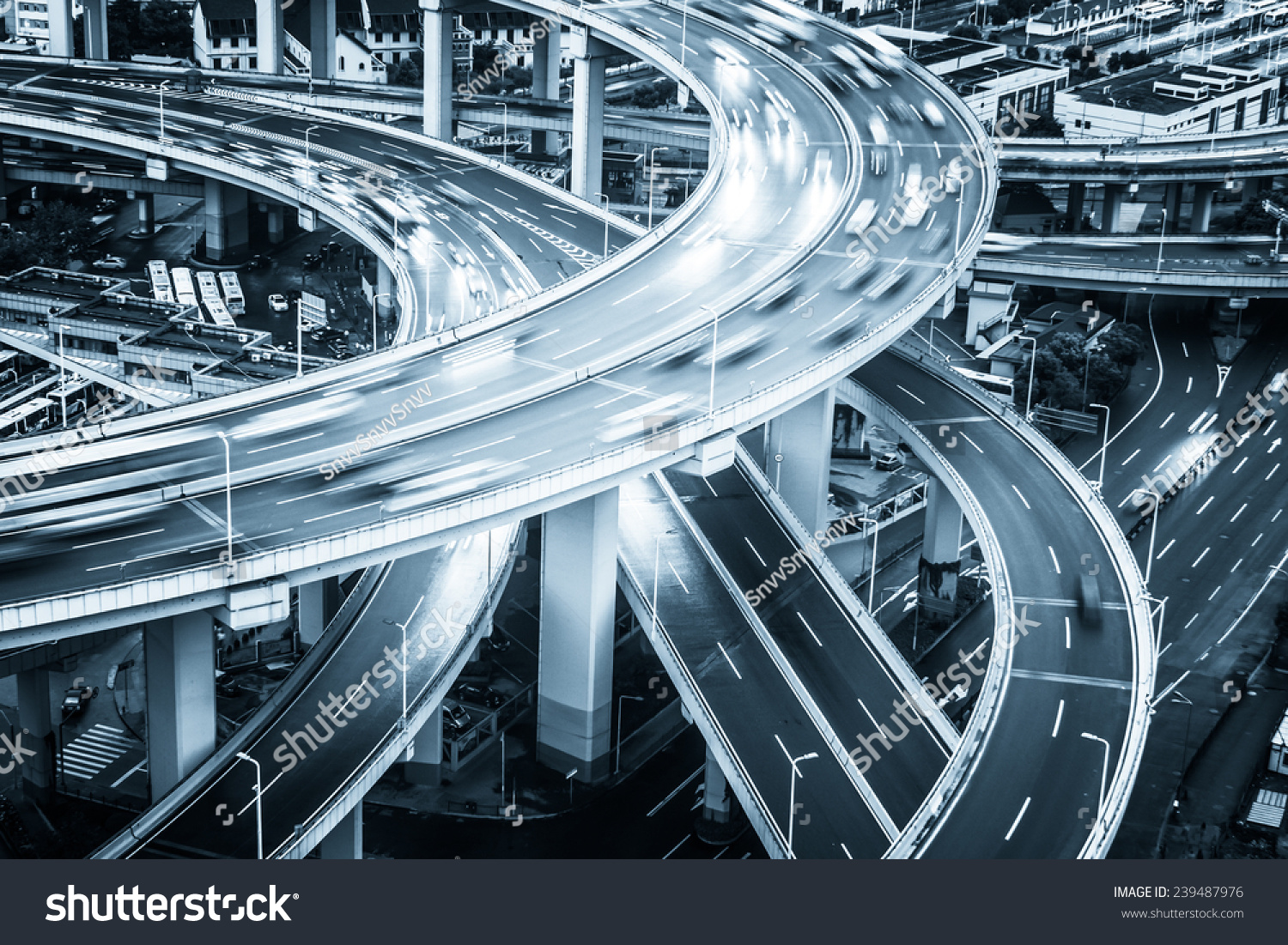 shanghai elevated road junction and interchange overpass at night