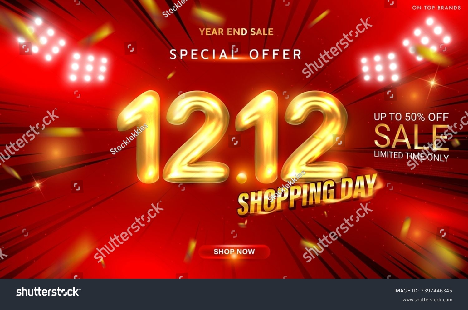 12.12 End year sale 3D realistic vector sale banner template. Use for social media and website. Discount up to 50% Off.Sale campaign or promotion.12.12 last month of the year online sale. Vector EPS10