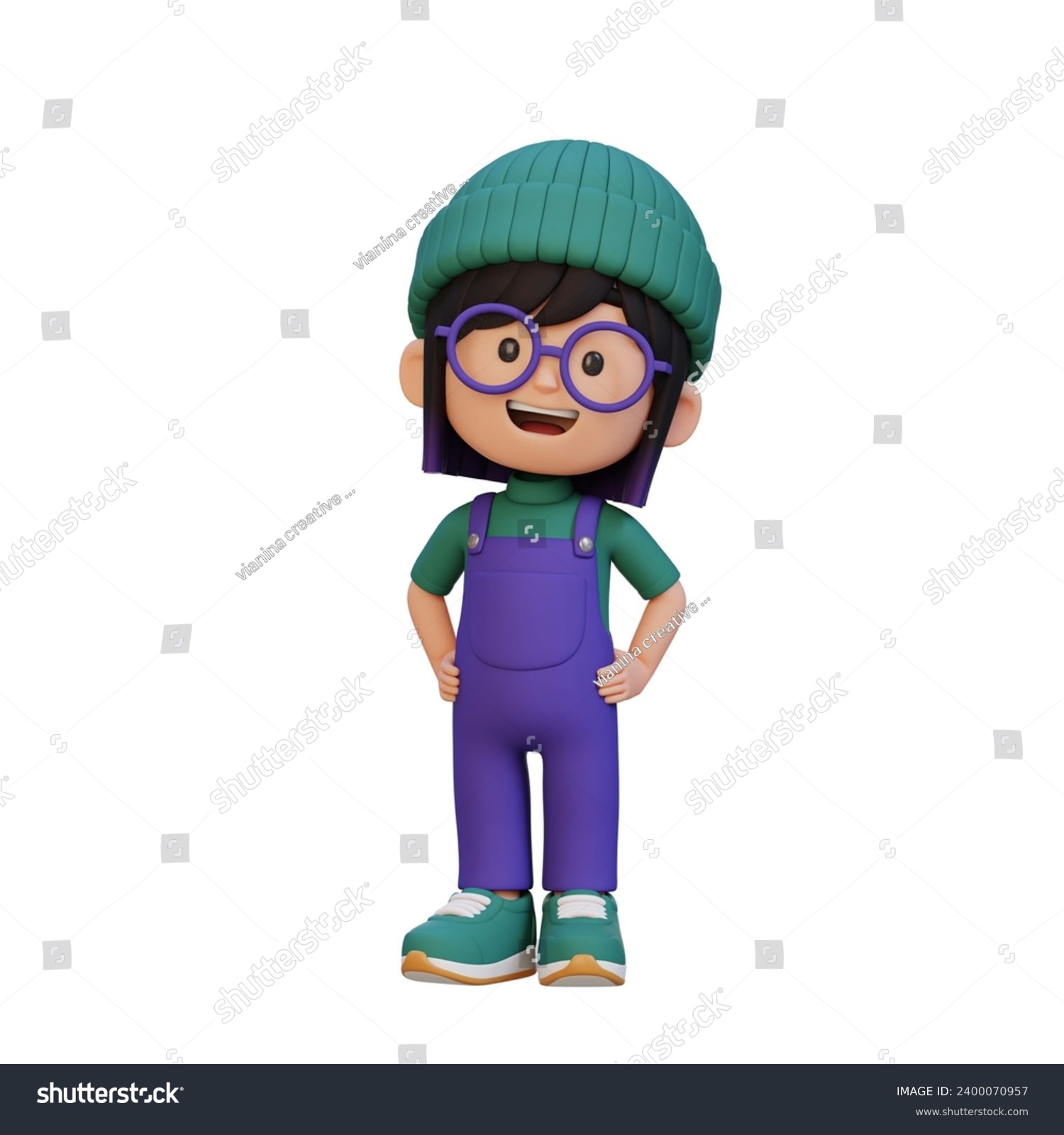 3D cute girl character in confident pose hand on hip