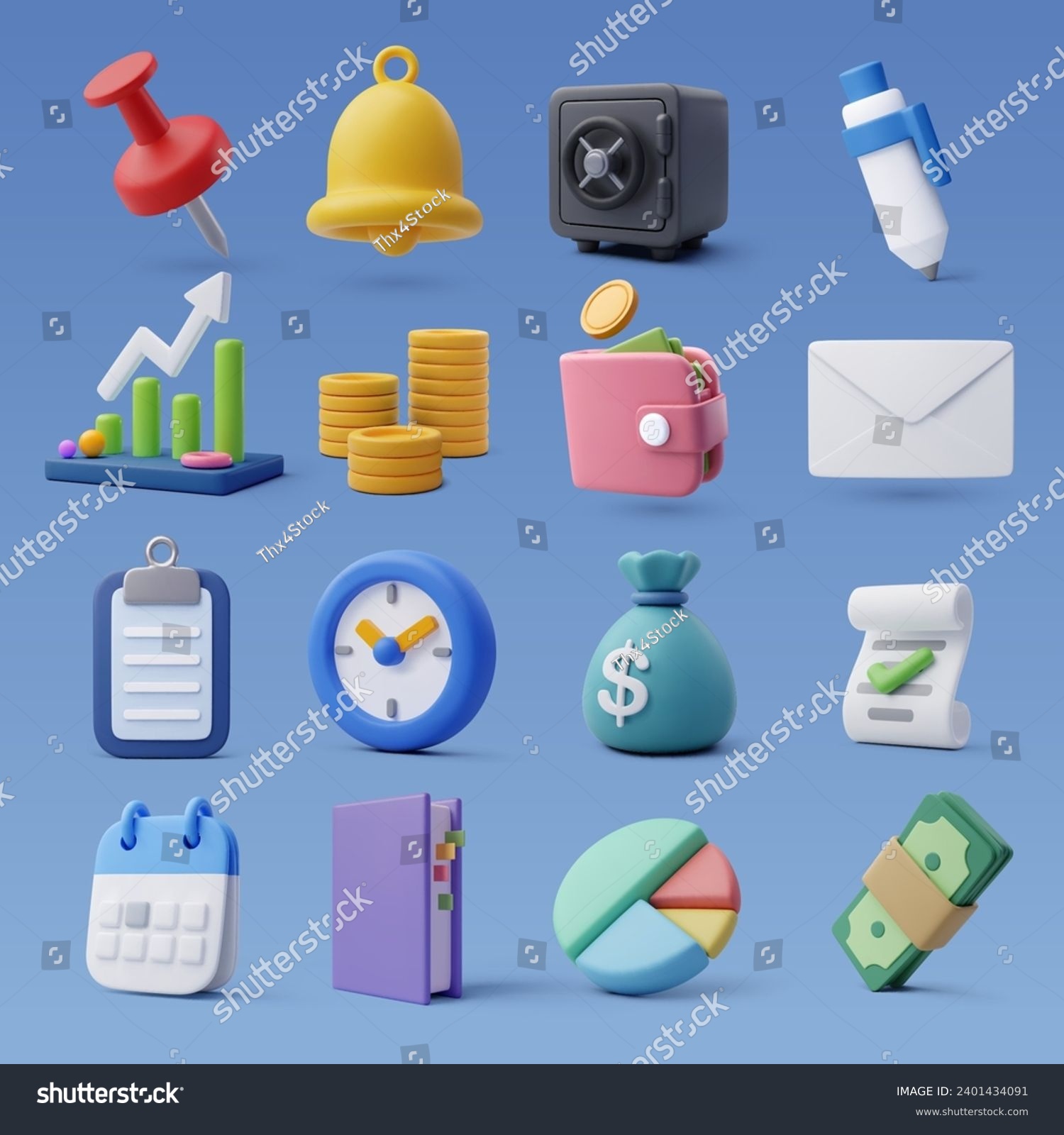 Set of 3d office icon  Business and finance concept. Eps 10 Vector.