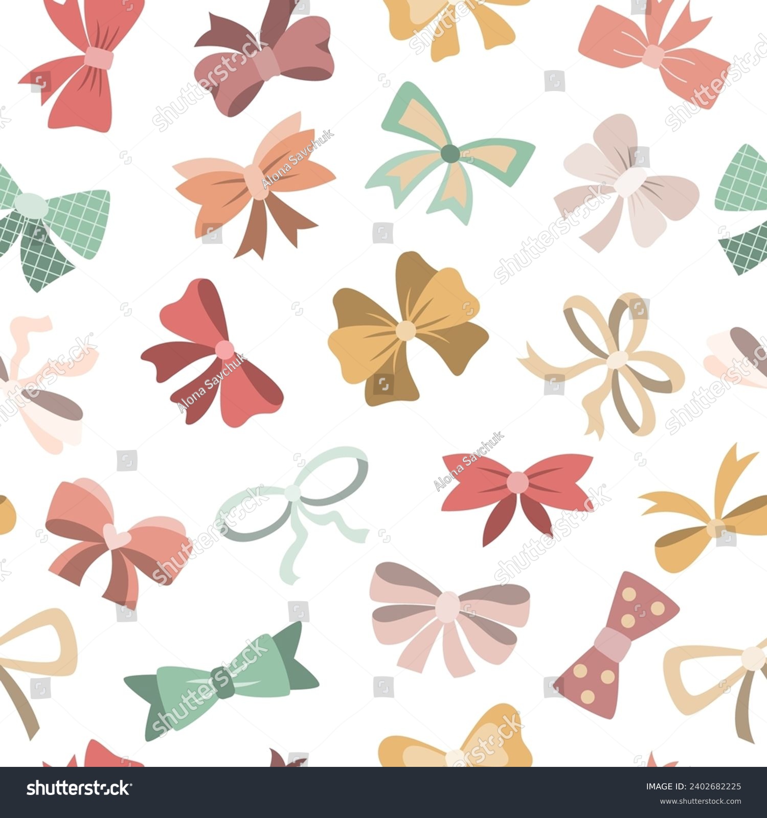 Seamless pattern with colorful ribbon bows in flat style isolated on white background. It can be used for fabric  wrapping paper  wallpaper. 