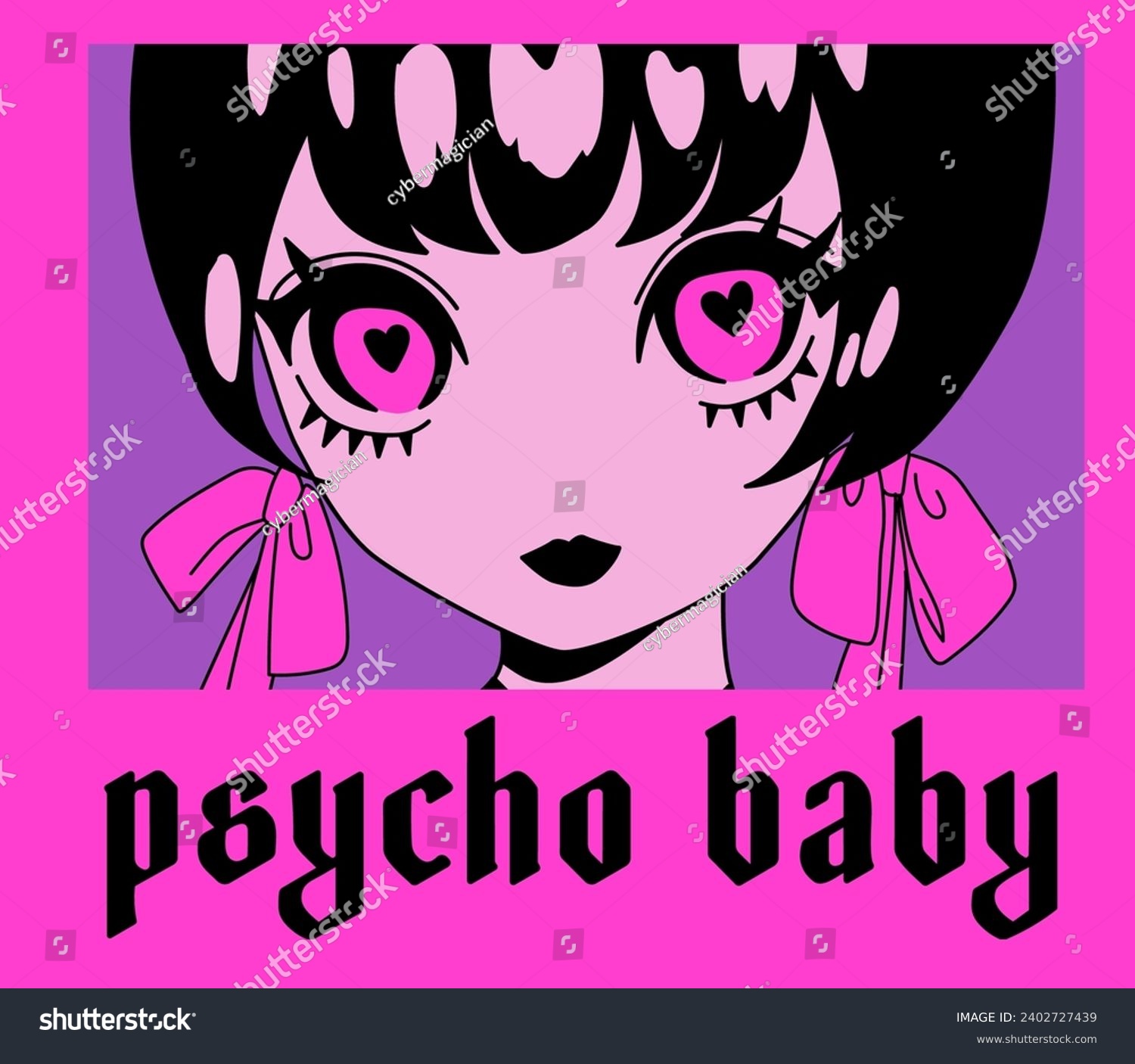 Illustration of an emo goth anime girl. Vector graphic design for t-shirt  poster or cover.